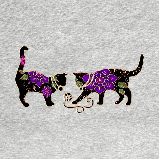 Cats Playing With Yarn With Gold Outline by m2inspiration